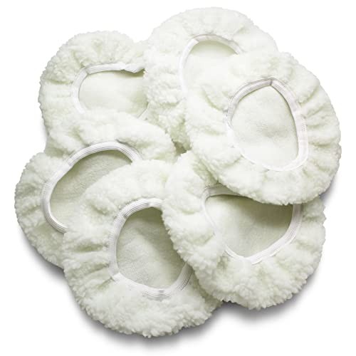 6 PCS Car Polishing Bonnet Buffing Pad Lamb 9-10 Inch White (Lamb Fleece)