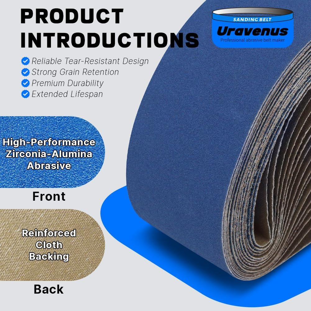 3 X 21 Inch Sanding Belts, 16 Pcs Assorted Grits (60/80/120/240), Zirconia Sandi