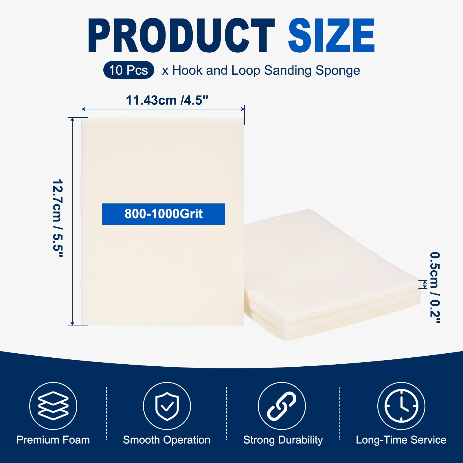 10 Pcs 800-1000 Grit 5.5 x 4.5 Inch Hook & Loop Foam Sanding Blocks, White