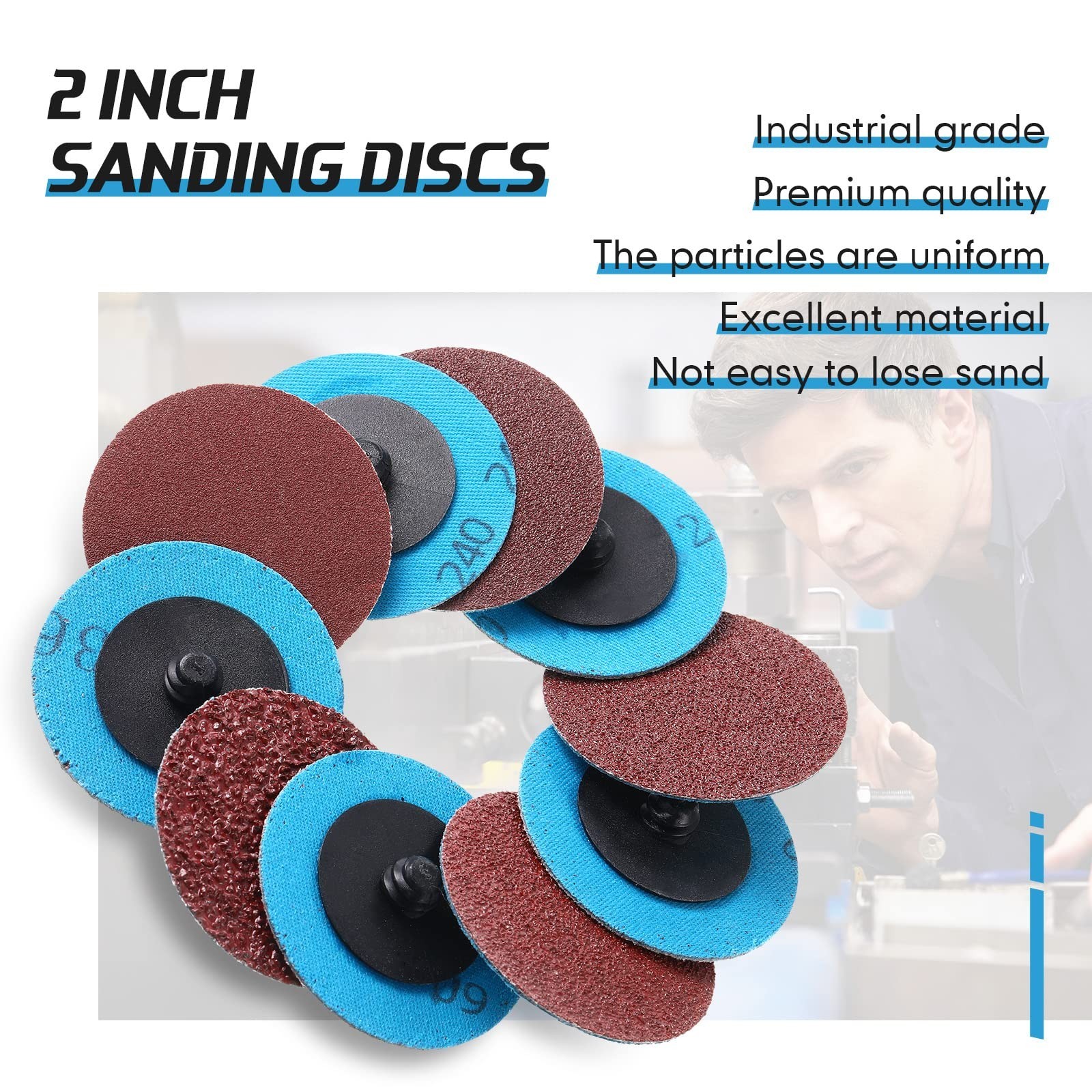 250 Pcs 2 Inch Sanding Discs Set 36/60/80/120/240 Grit Roll Lock Disc Aluminu…