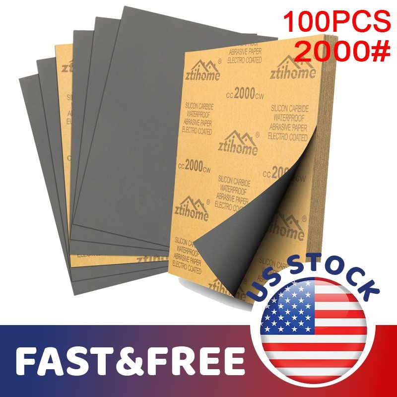 100Pcs 9×11″ Wet Dry Sandpaper Sheet Silicon Carbide #2000 Waterproof Automotive