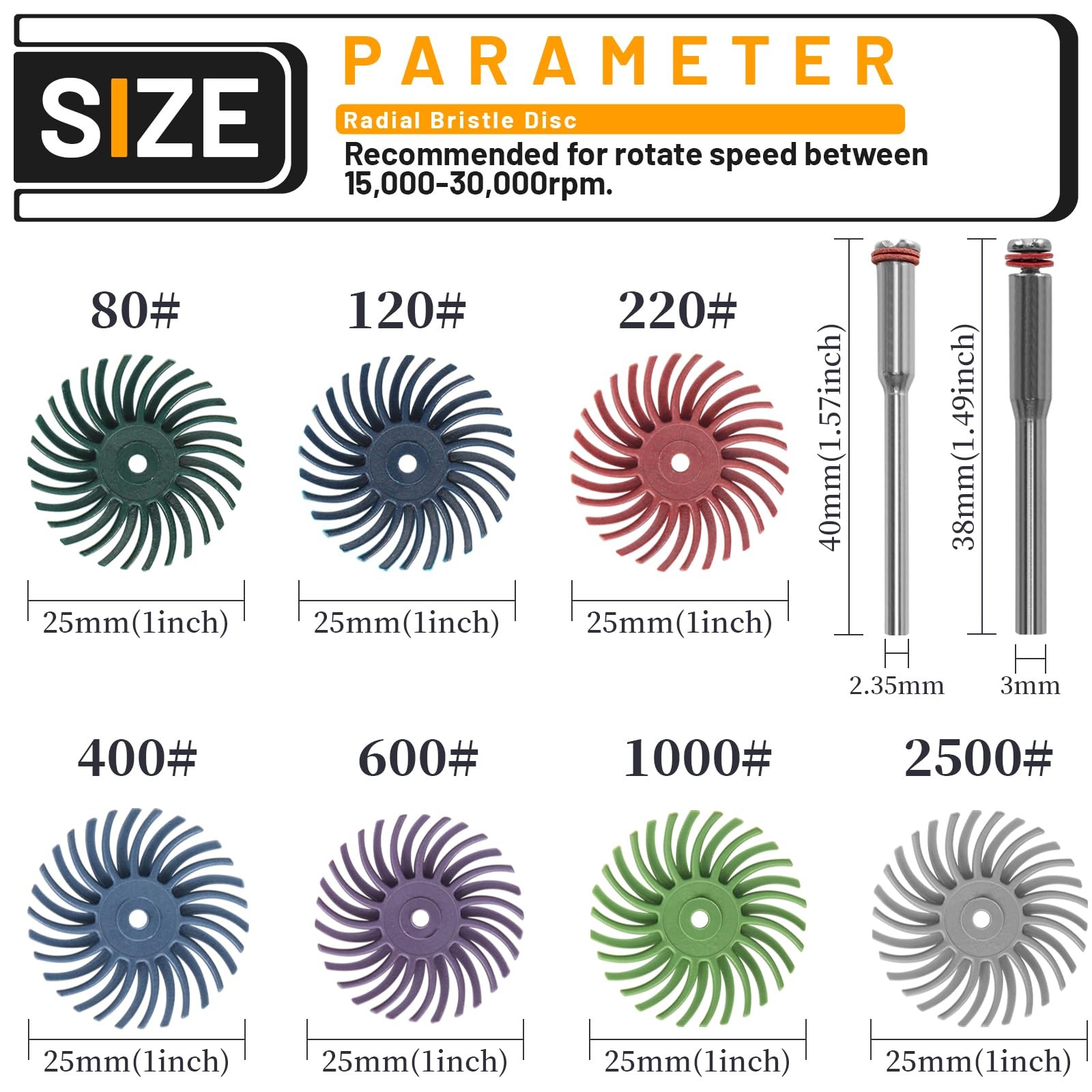 76Pcs 1 Inch Radial Bristle Disc Kit with 1/8″ Shank for Rotary Tools,Detail …