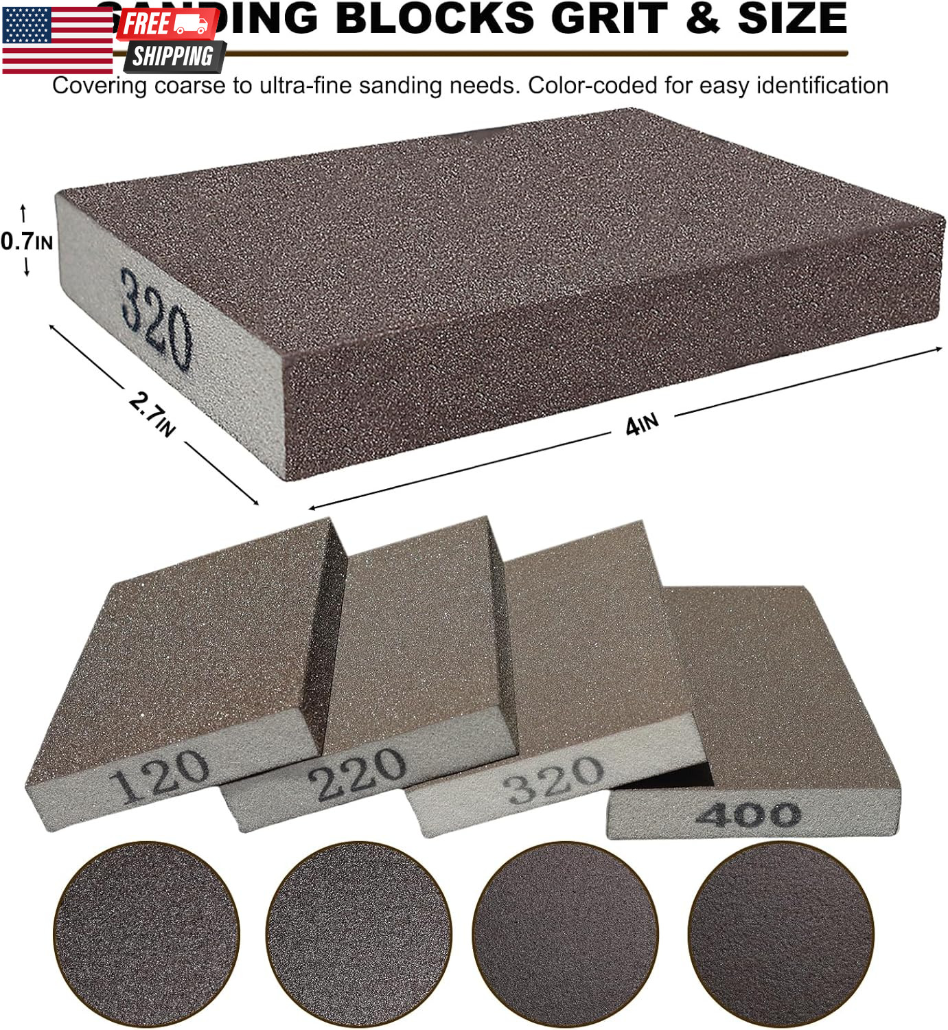 4 Pack Hand Sanding Sponge Set -120 220 320 400 Grit- Coarse Medium Fine Grit Sa