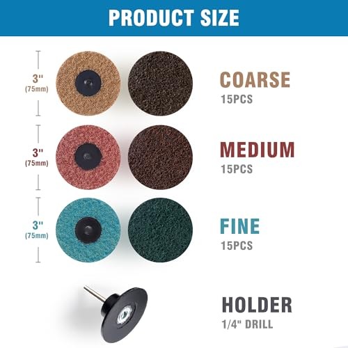 45Pcs Sanding Disc 45PCS Coarse/Medium/Fine Grit+1/4″ Drill Backing Pad 3 Inch