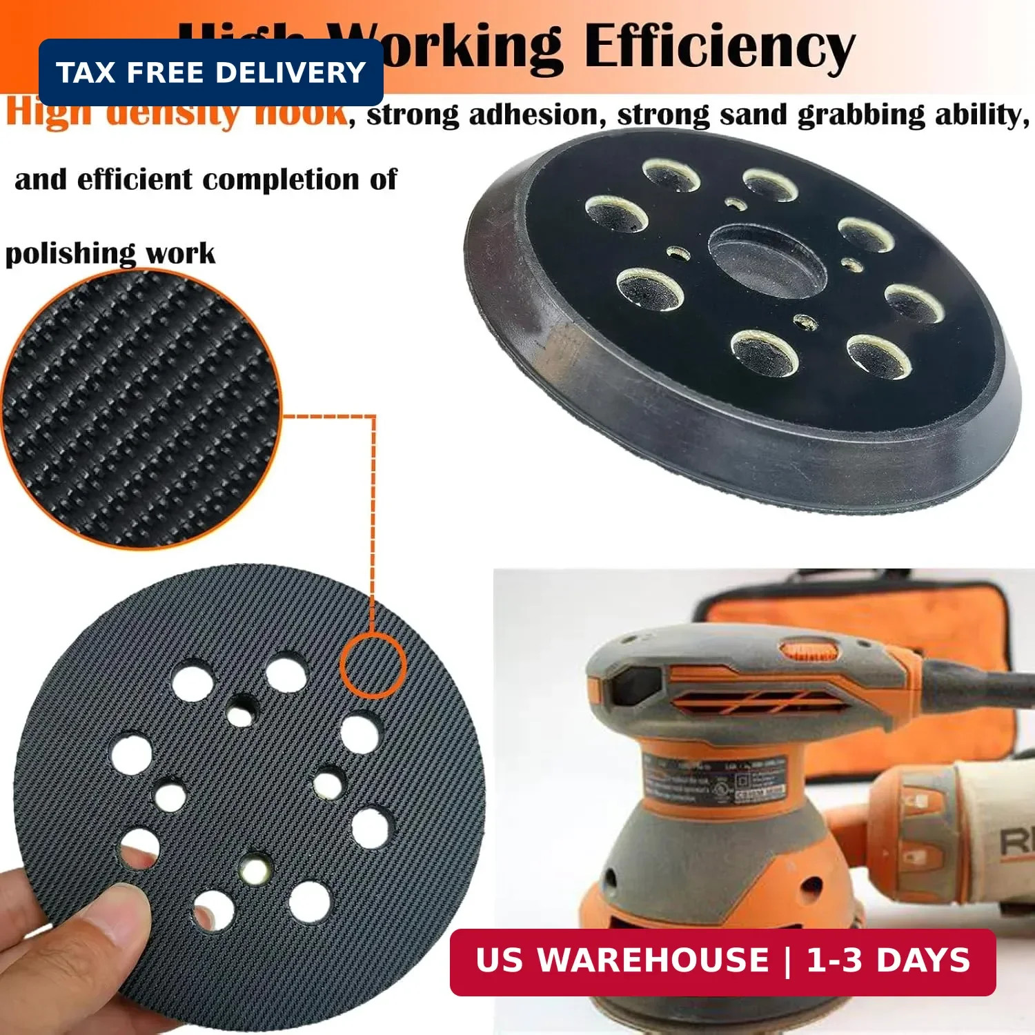 2 Pack 5 Inch 8 Hole Hook and Loop Sander Pad for Ridgid R2600, R2601 5″ Random