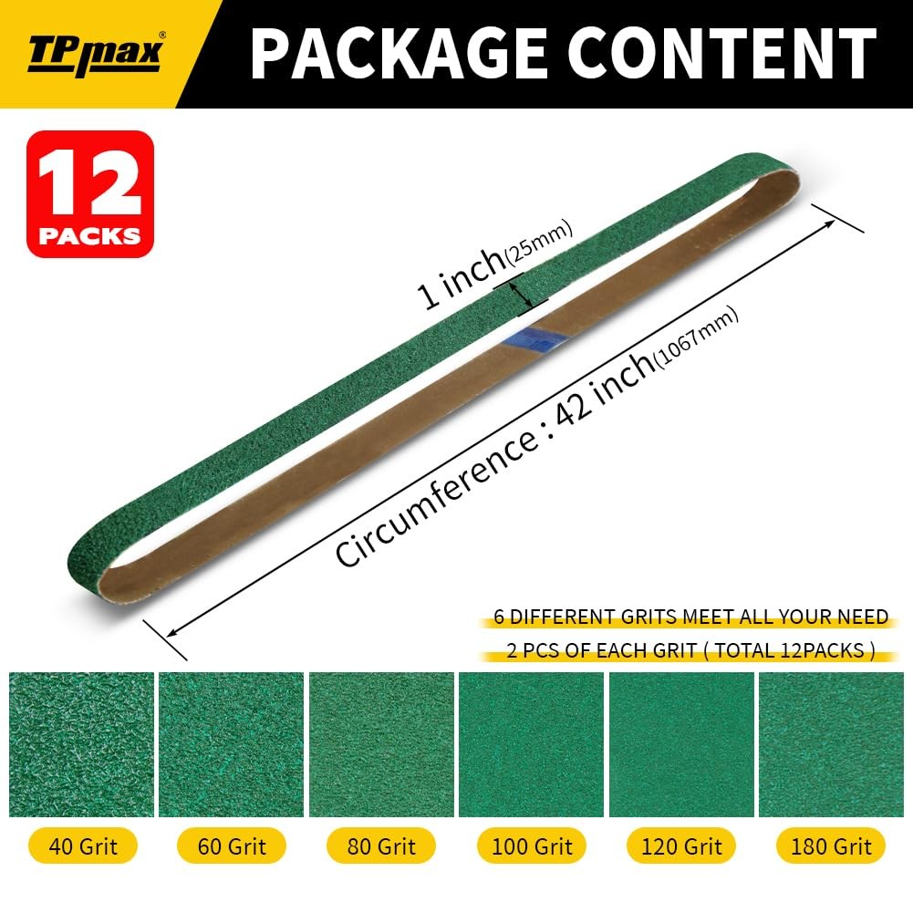 12-Pack 1×42 Inch Zirconia Sanding Belts for Knife Sharpening & Metalwork
