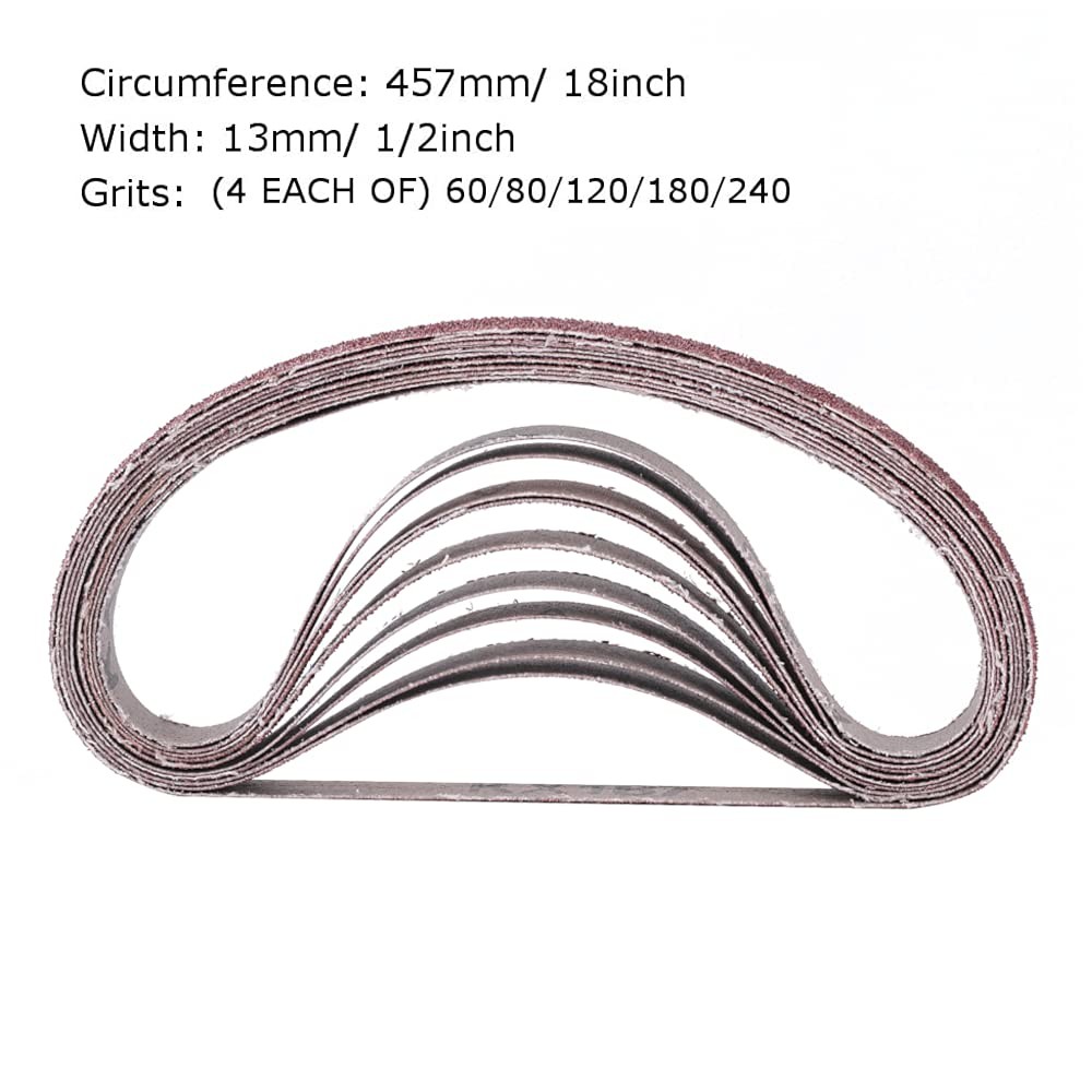 1/2 Inch x 18 Sanding Belts, 4 Each of 60/80/120/180/240 Grits, Belt…