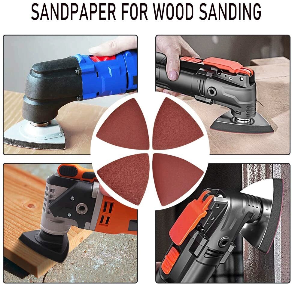 100PCS Triangle Sanding Pads for Oscillating Multi-Tool Hook Loop Sandpaper Disc