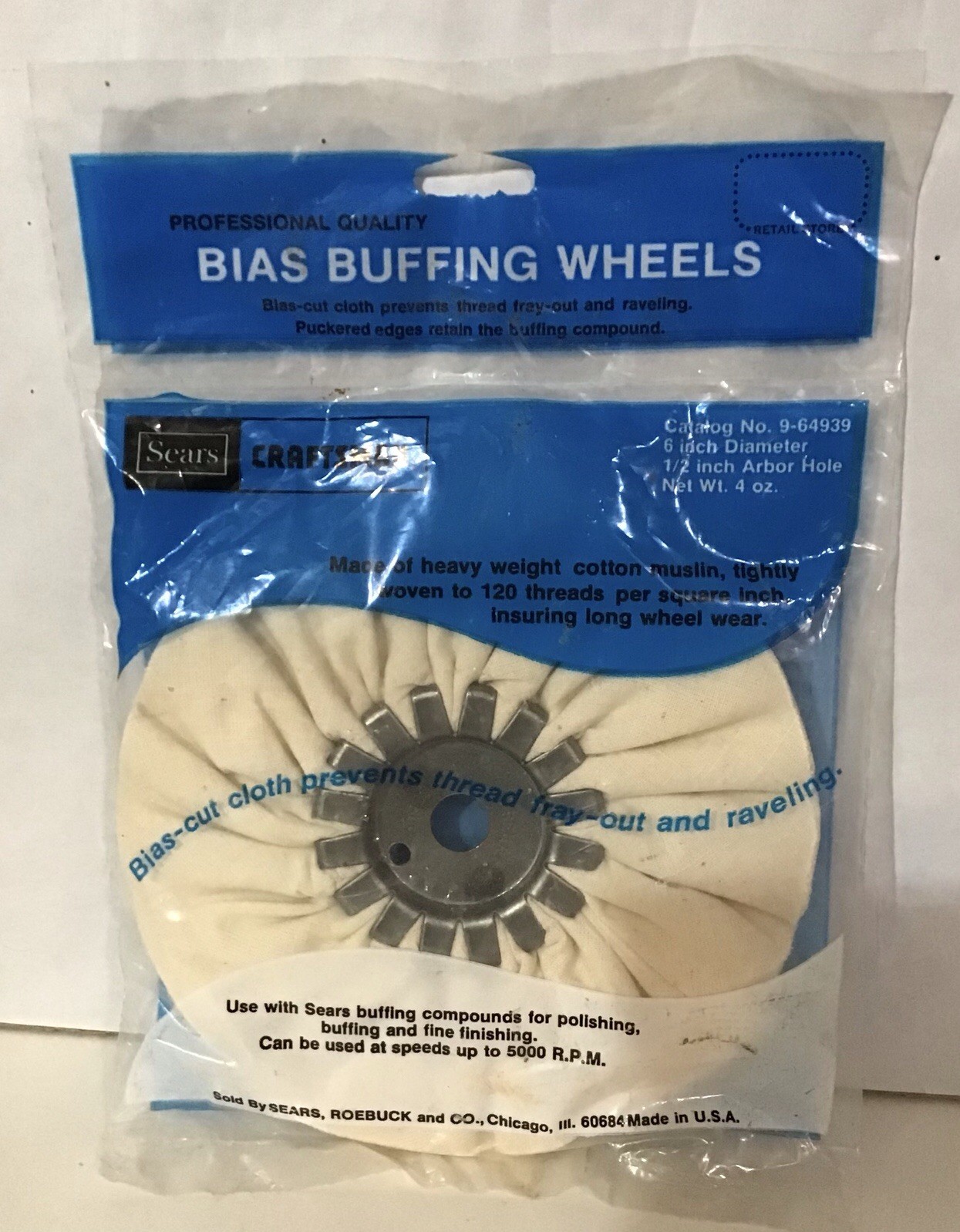 Sears Craftsman 6” Bias Buffing Wheels 1/2″ arbor hole #9-64939 new old stock