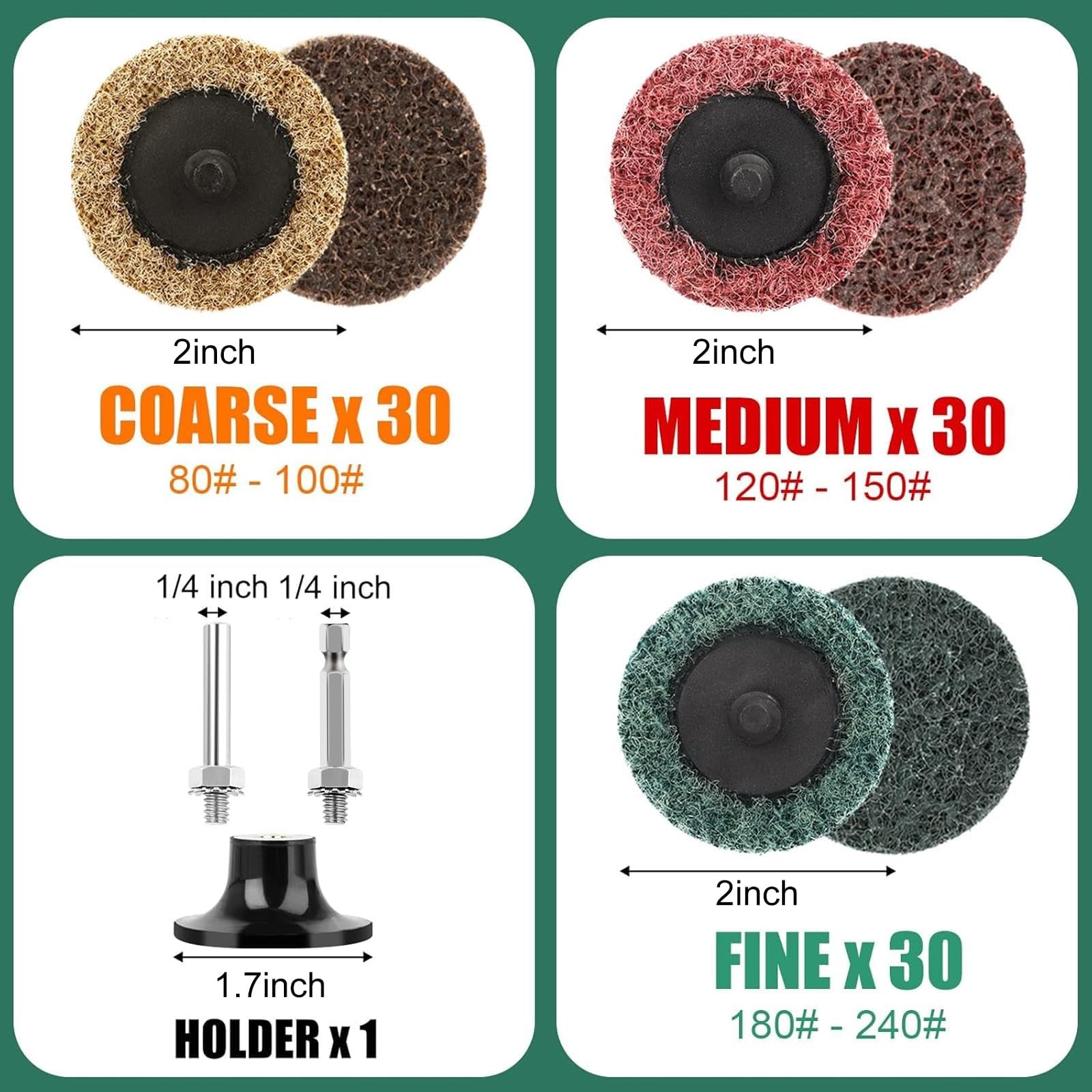 90pcs 2 inch Quick Change Sanding Discs, Nylon Surface Conditioning Discs, 1/