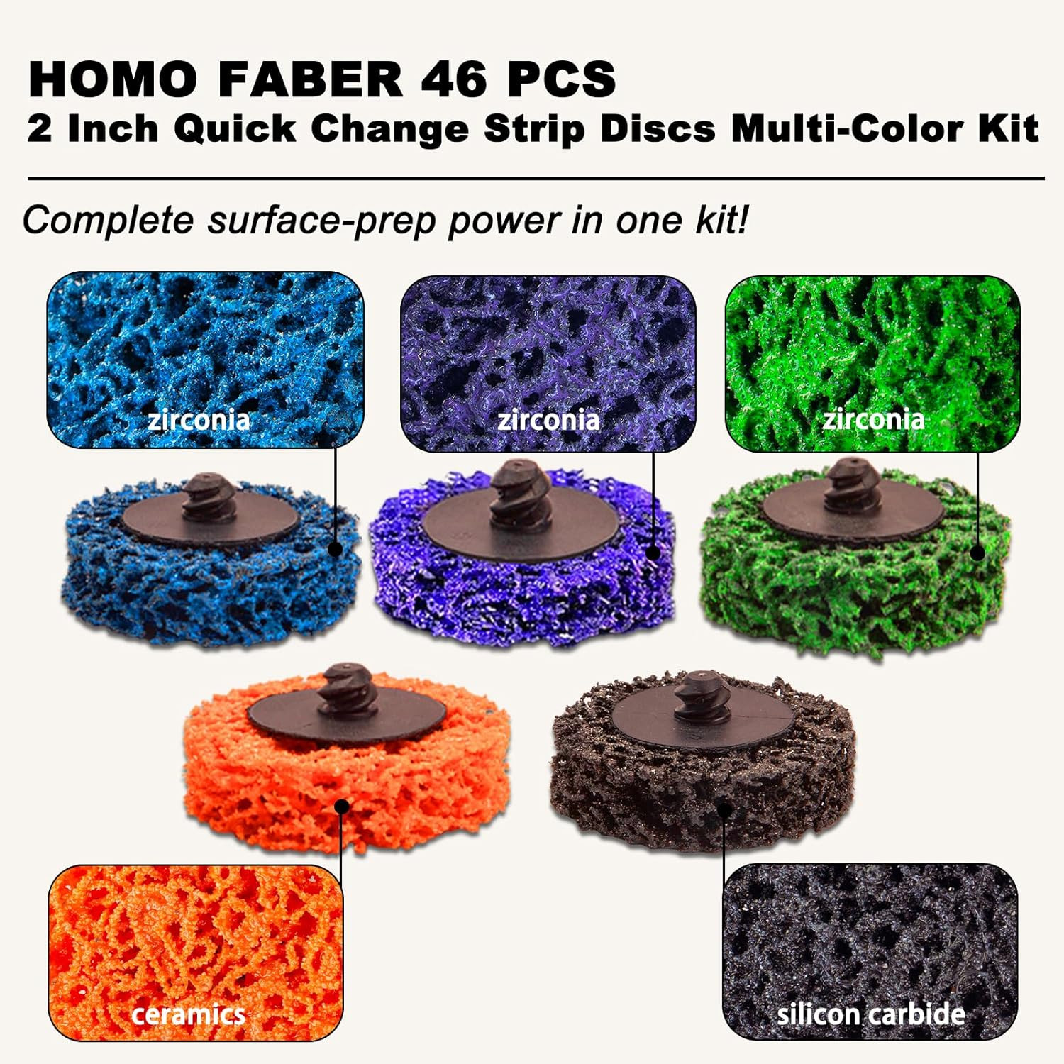 46 PCS 2 Inch Quick Change Strip Discs Multi-Color Kit – Paint & Rust Removal Wh