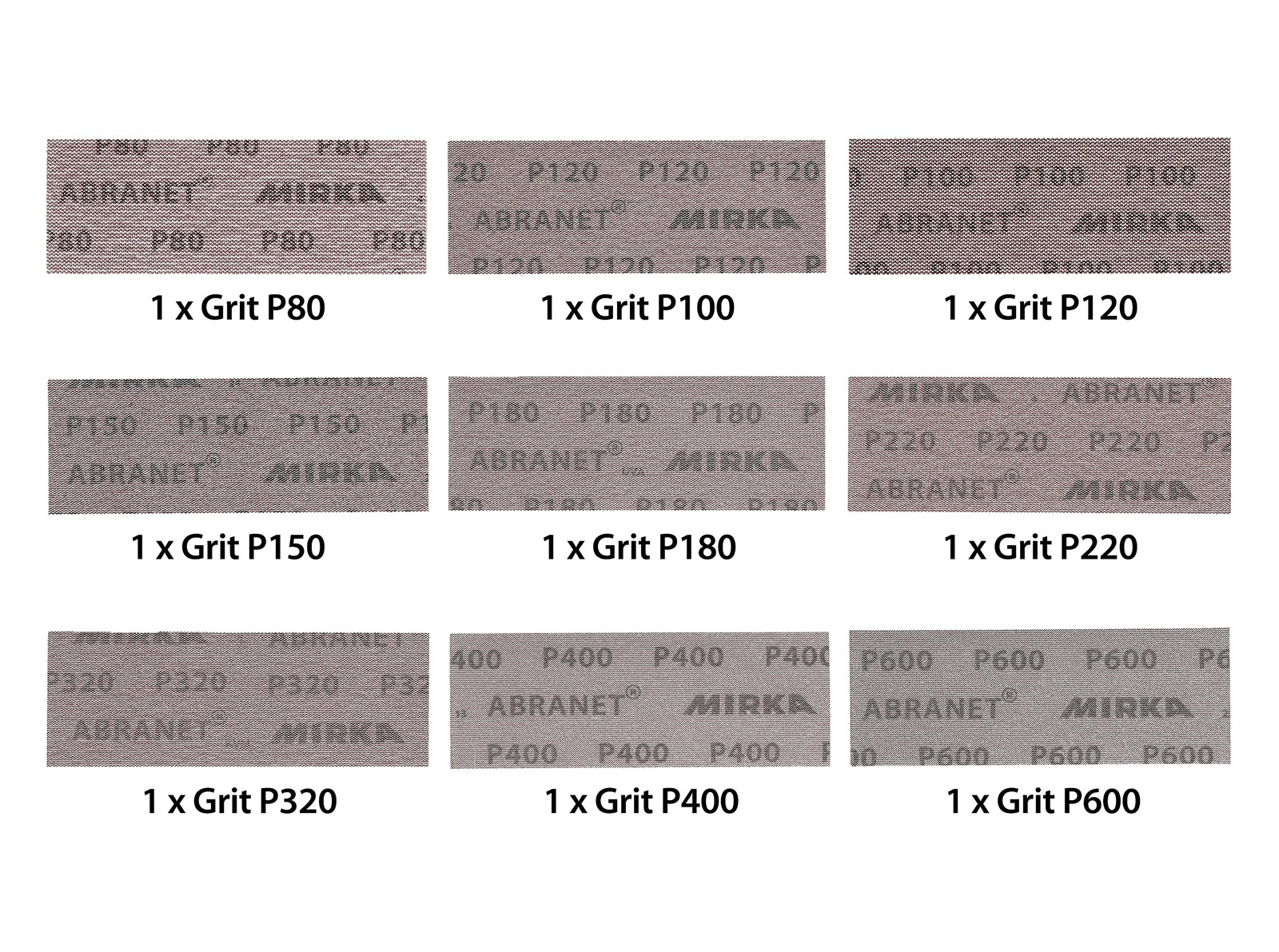 Mirka Abranet Net Sheets / 2.75 x 8 inch/Assortment 1 of each Grit 80, 100, 120,