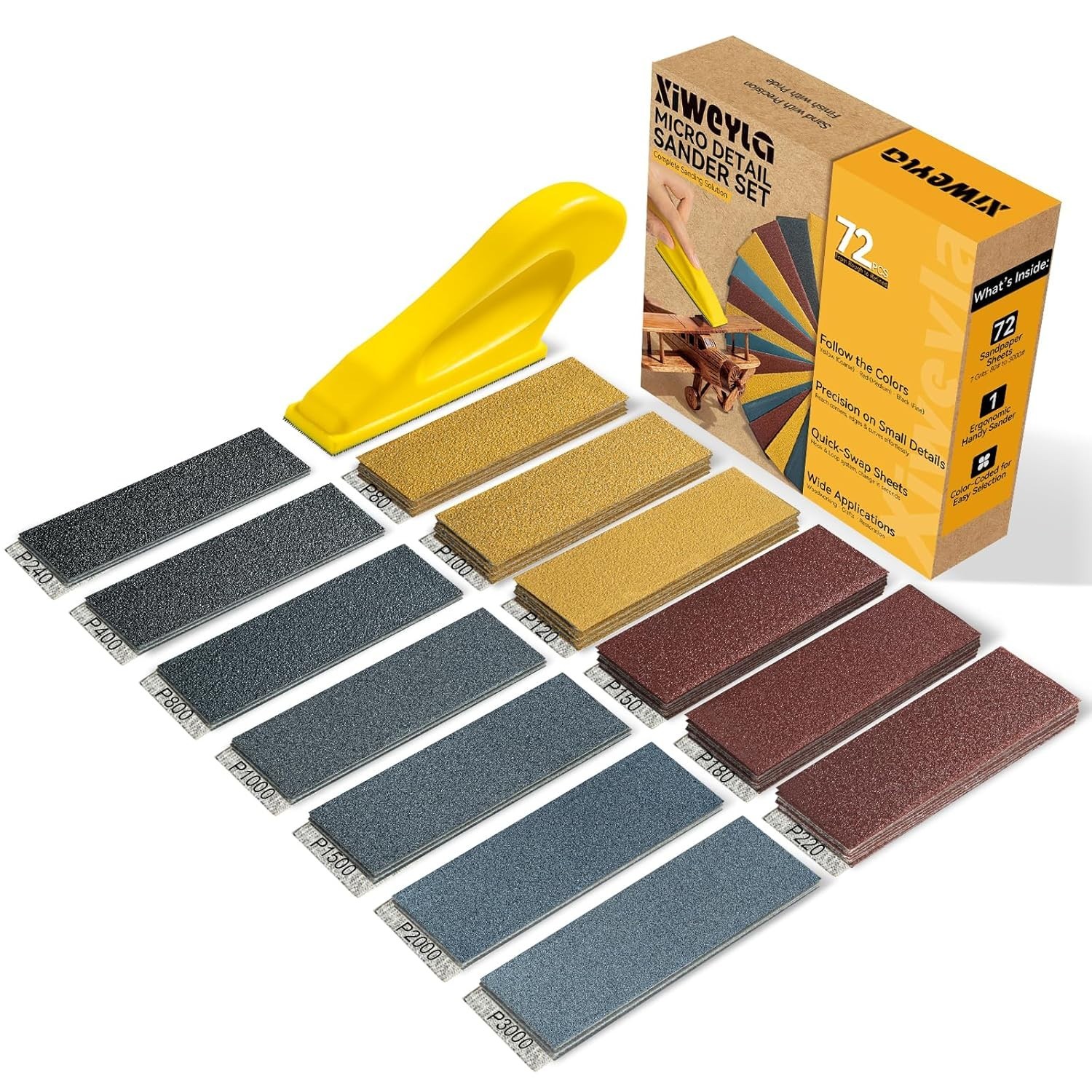 Ergonomic Hand Sander and Sandpaper Set for Crafts, Furniture, and Home Projects