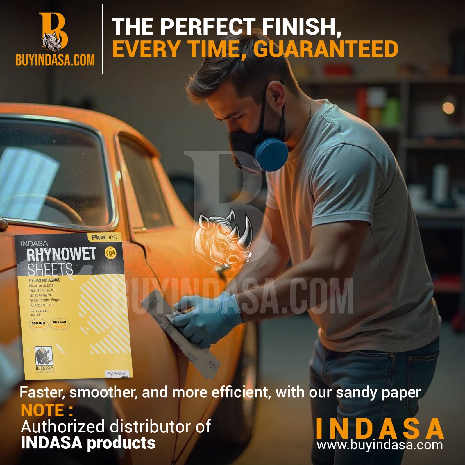 Indasa 50 PCS 9×11” Rhynowet Wet & Dry Sandpaper Sheets, 80-2500 Grit Range