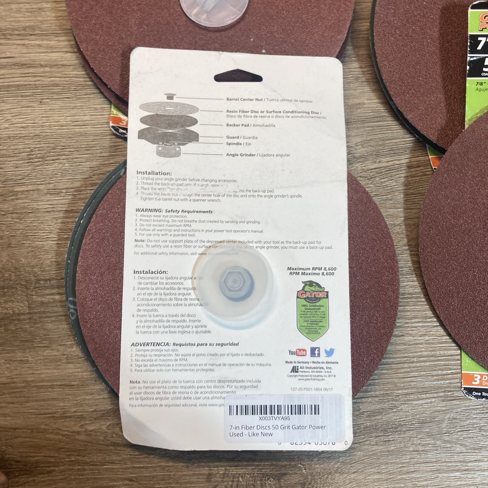 30 Packs 3 Piece Gator power 7” 50 grit Sanding Pads No. 3078 Bulk Lot