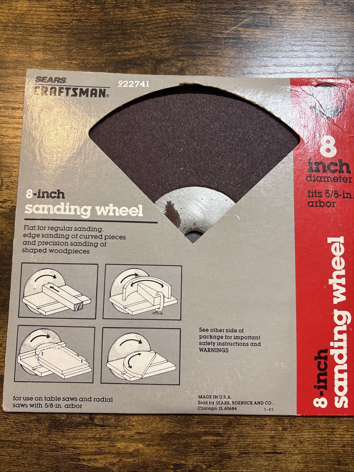 Craftsman 922741 8″ Sanding Wheel Fits 5/8″ Arbor USA Sears Roebuck Vintage NOS