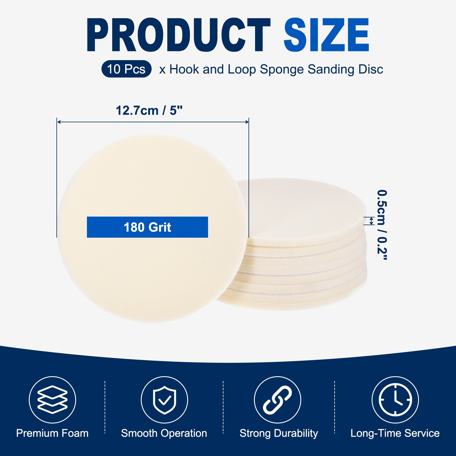 10 Pcs 180 Grit 5 Inch Hook and Loop Sponge Sanding Disc for Sander, White