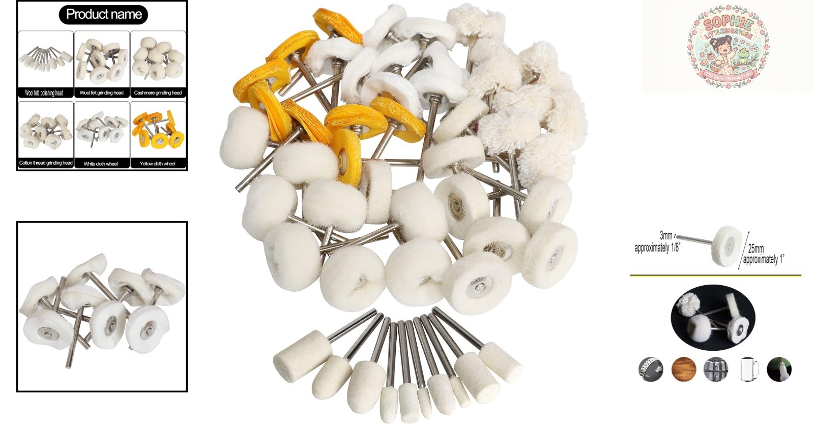 Rotary Tool 1-Inch Polishing Wheel Set – 50 Wool Buffing Wheels for Watch Repair