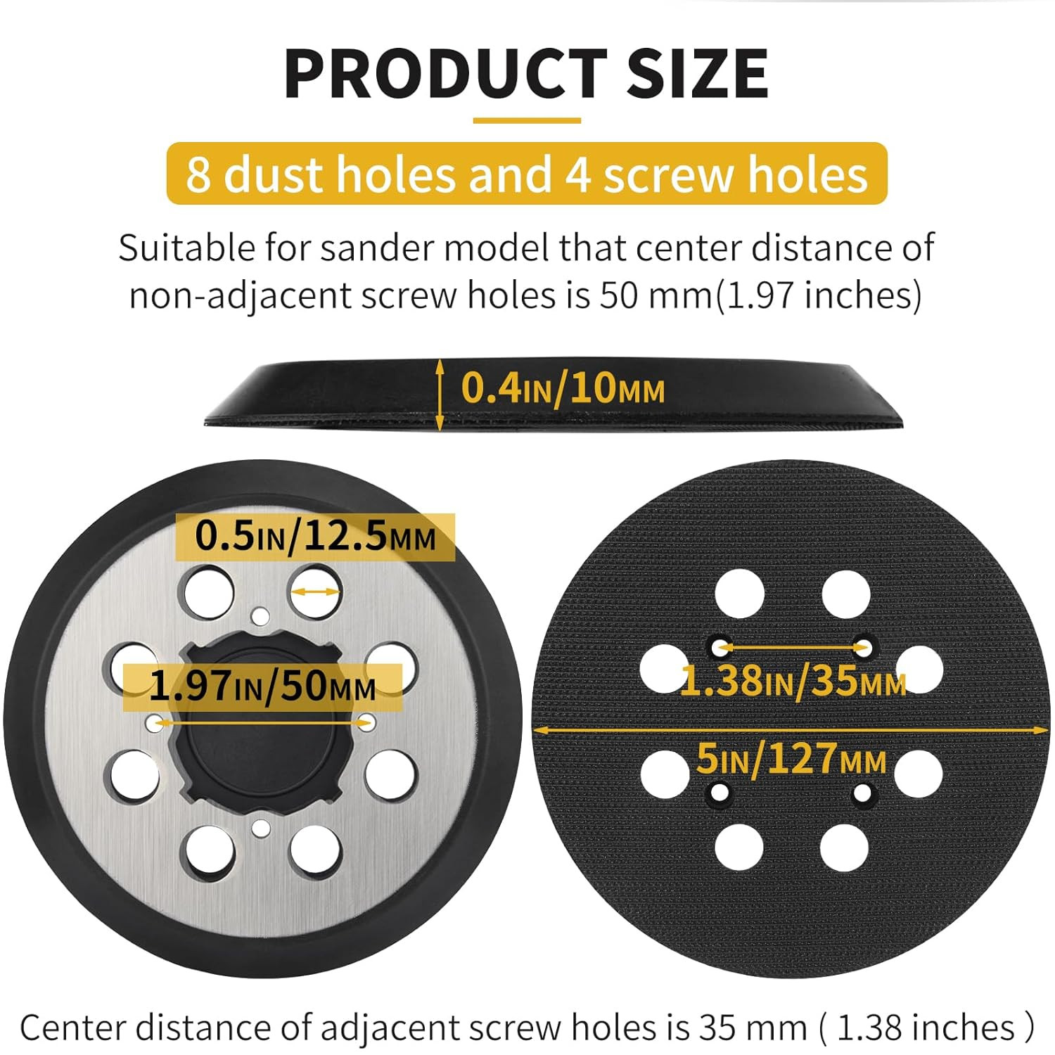 2 Pack 5″ 8 Hole Hook & Loop Replacement Orbital Sander Metal Pad Compatible