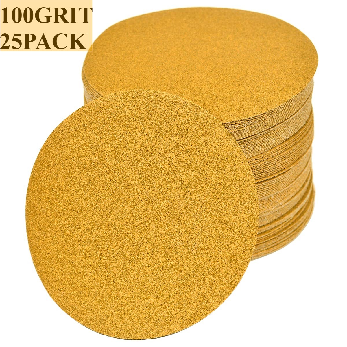25PCS 150mm 6 Inch Gold sandpaper No Hole Hook & Loop Grip Sanding Disc 100 Grit