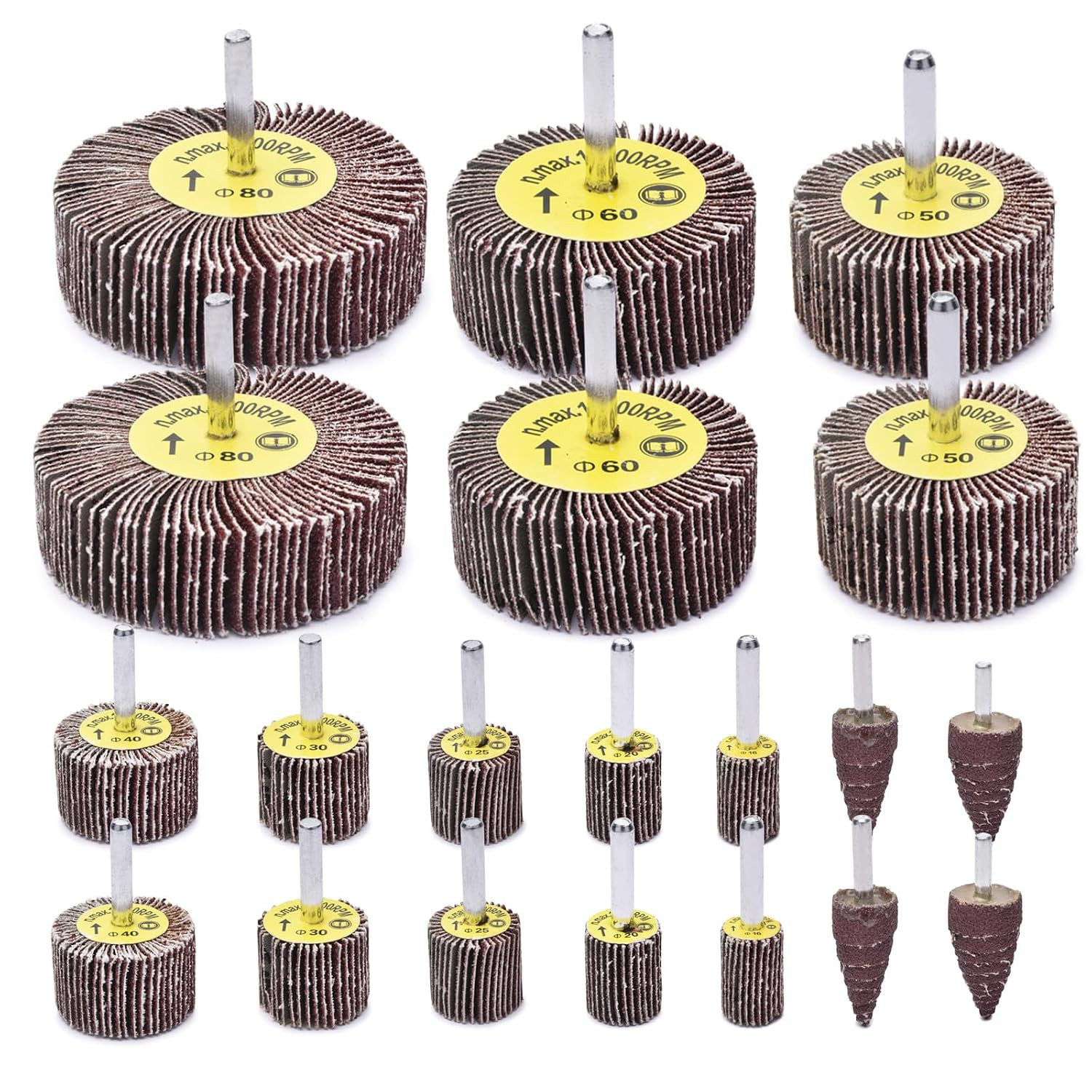 20 Pcs Flap Wheel Sander Set 80 Grit Sanding Wheel for Drill，1/4″ Shank Flap