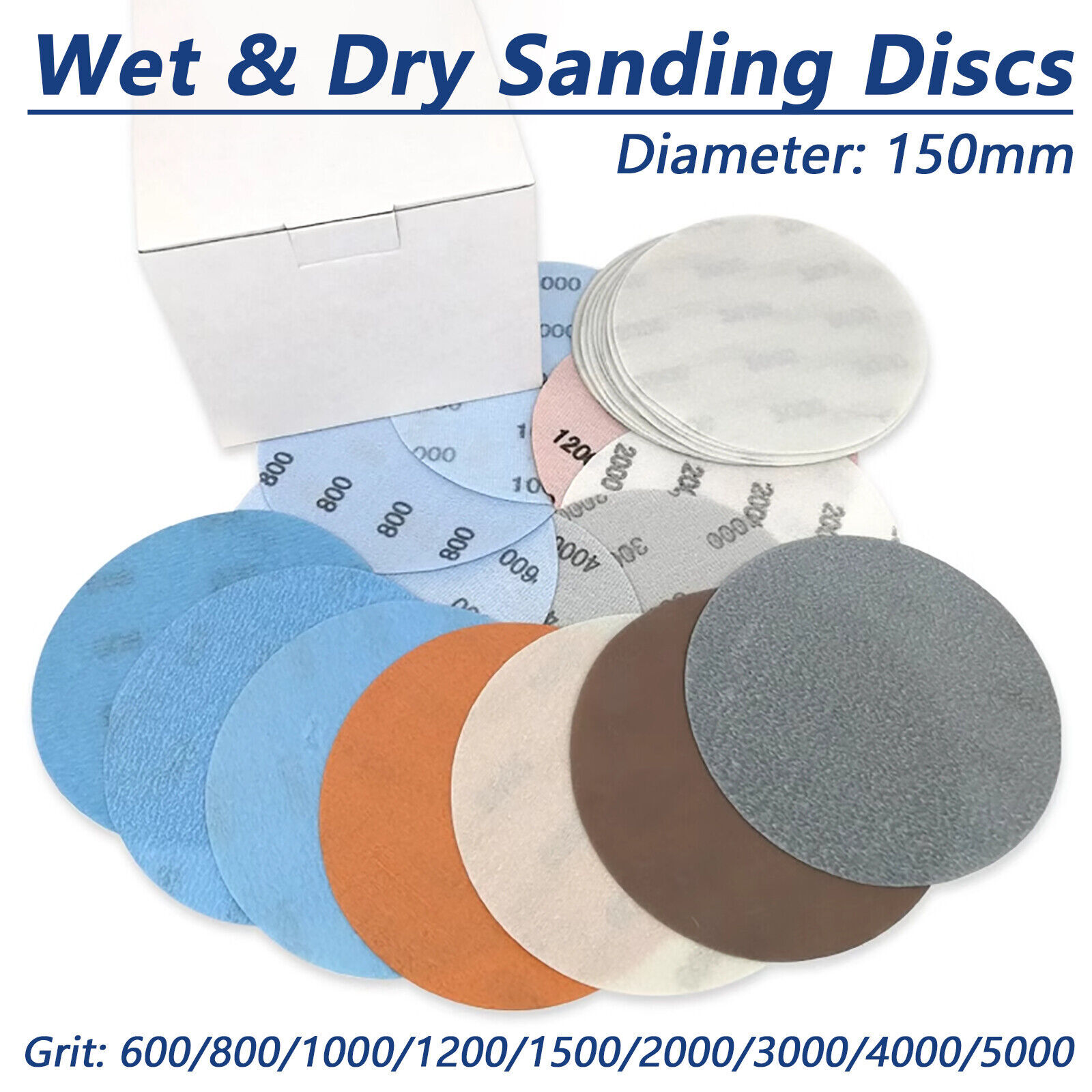 Wet and Dry Sanding Discs Round Sandpaper Film Pads 600-5000 Grit 6 Inch 150mm