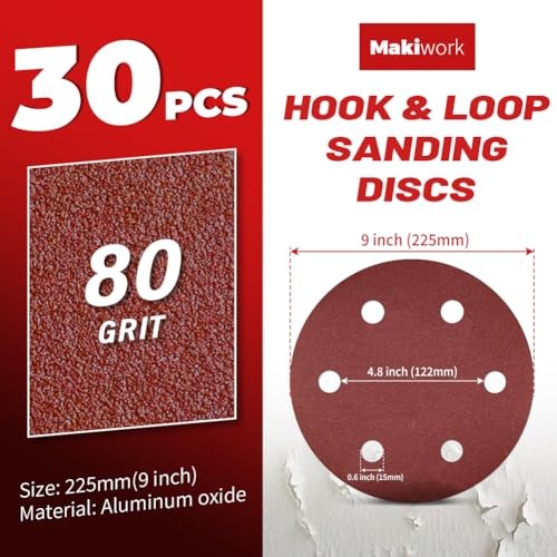 30PCS 9-Inch 6-Hole 80 Grit Hook & Loop Sanding Discs – 80 Grit(30PCS) 6 Hole