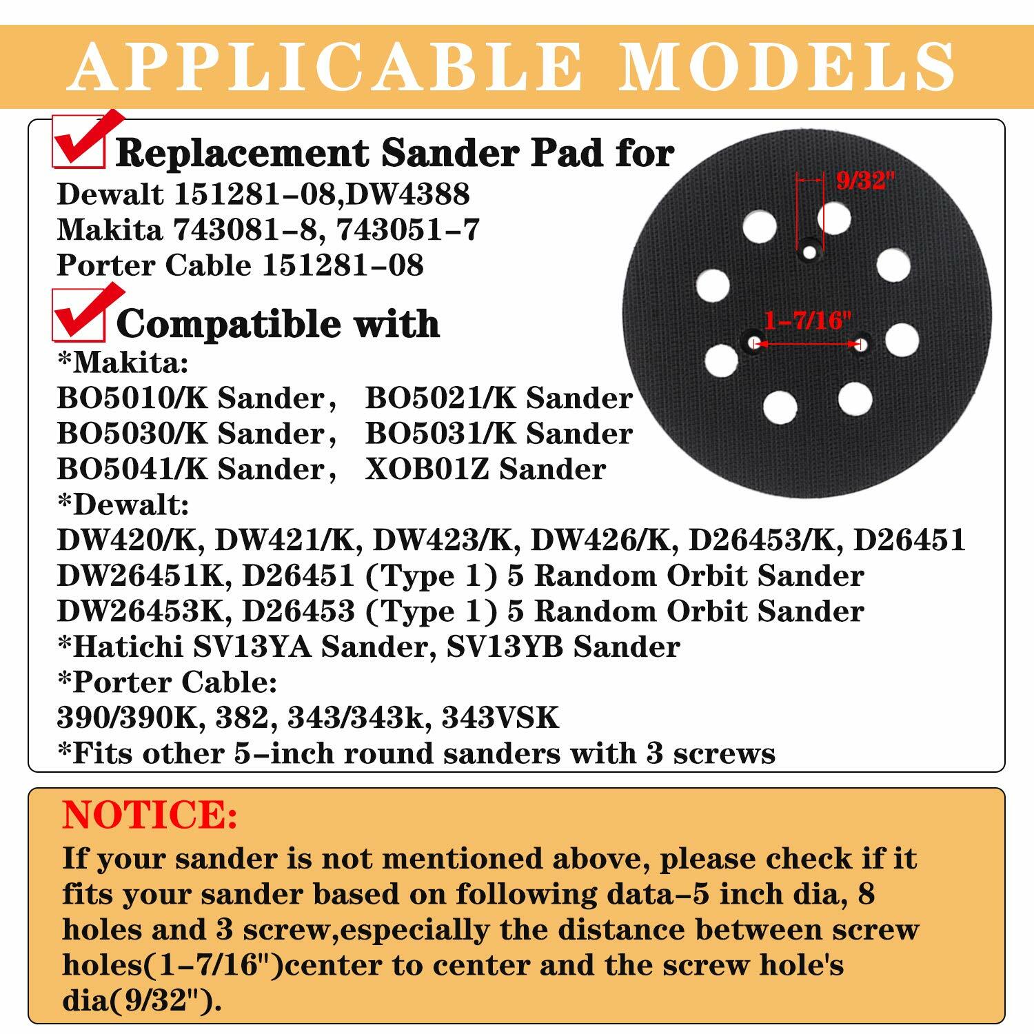 5″ Sander Pad Hook and Loop Dewalt Porter Cable Black & Decker 151281-08 RSP26
