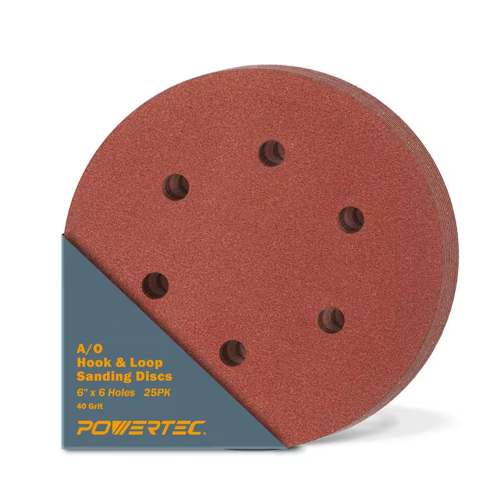 6 In. 40-Grit Aluminum Oxide Hook and Loop 6 Hole Disc (25-Pack)