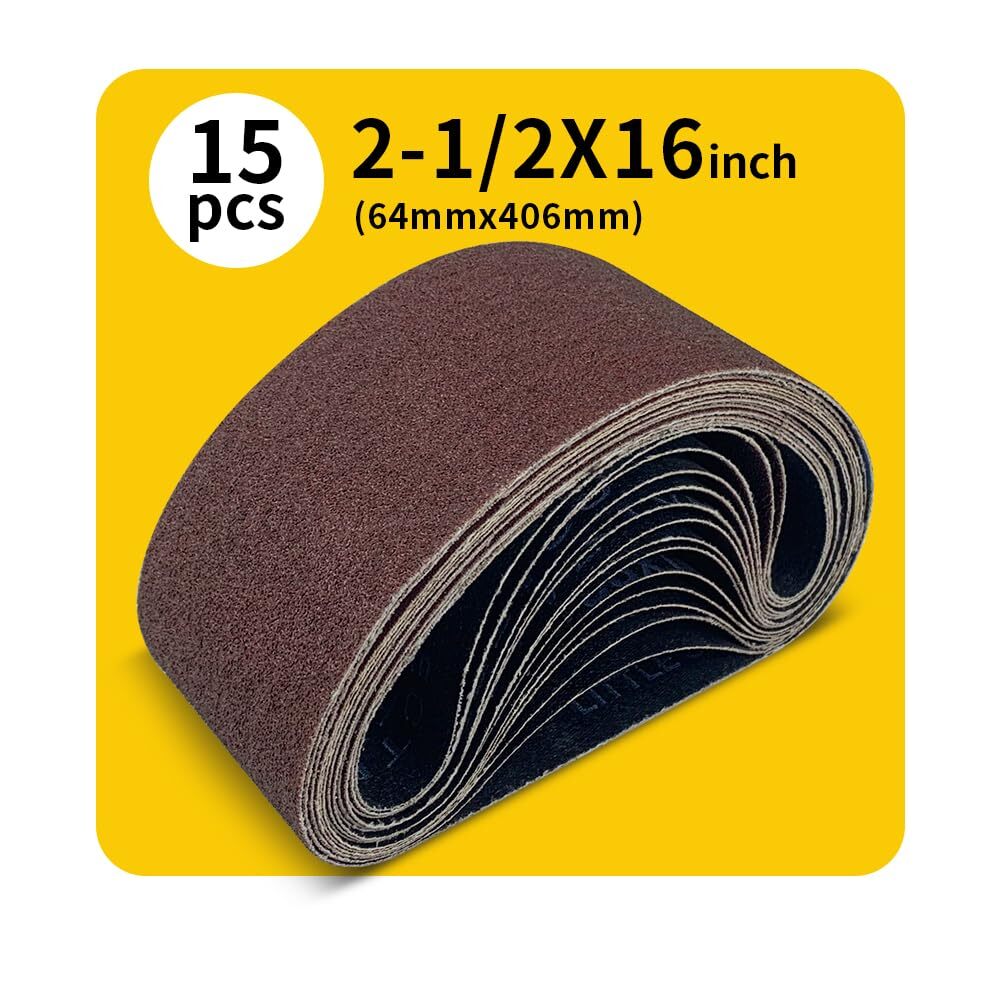 15 Pcs 2-1/2 x 16 Inch Assorted Aluminum Oxide Belt Sander Sanding Belt – 3 E…