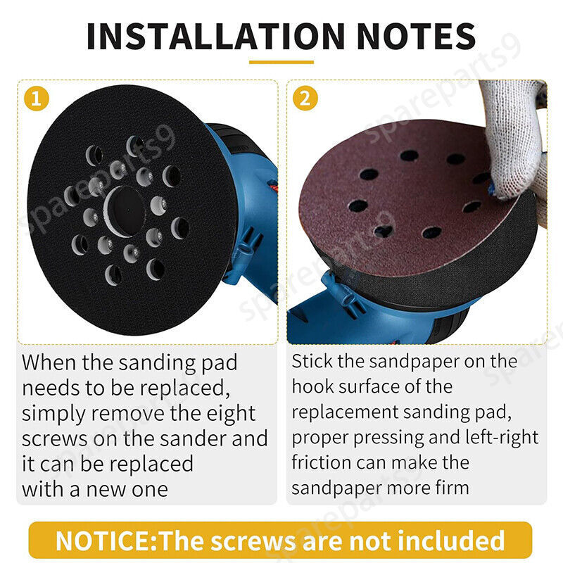 2Pcs 5″ 8 Hole Hook&Loop Orbital Sander Pad For Bosch ROS20 ROS10 GEX12V GEX18V