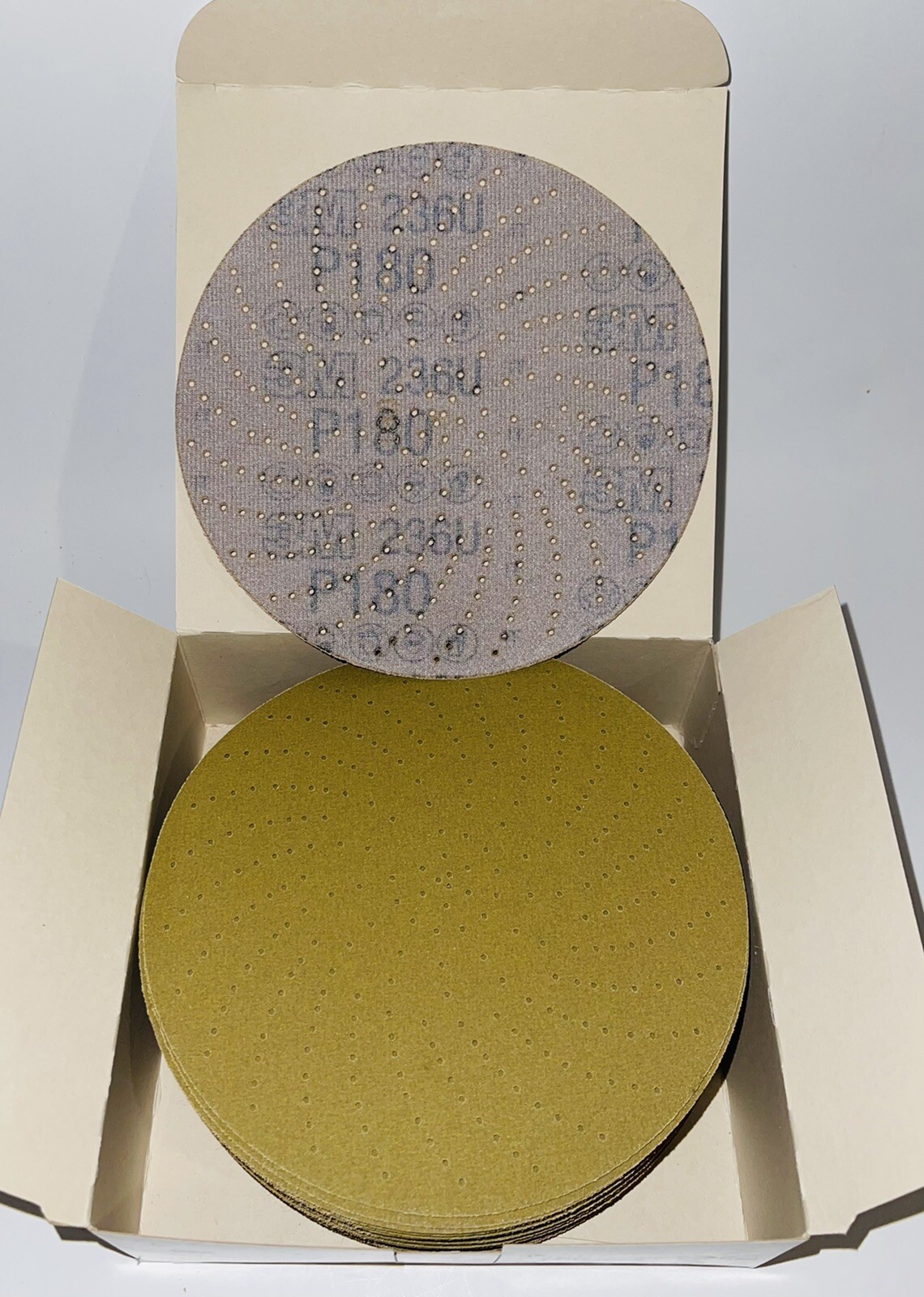 50 Pcs 3M P180 Grit Clean 6” Sanding Disc 55507 Hookit SandPaper 236U Pack Gold