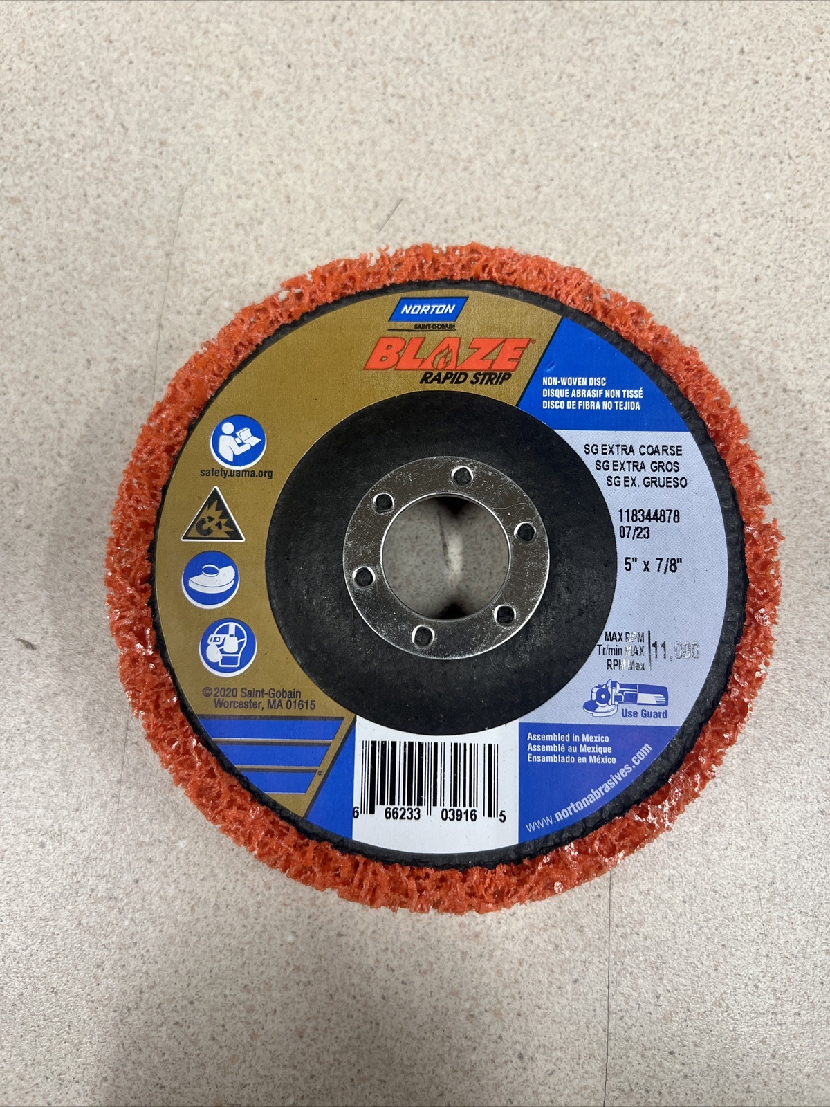 Norton Non-Woven Depressed Center Disc: 5 in x 7/8 in, Ceramic, Extra Coarse
