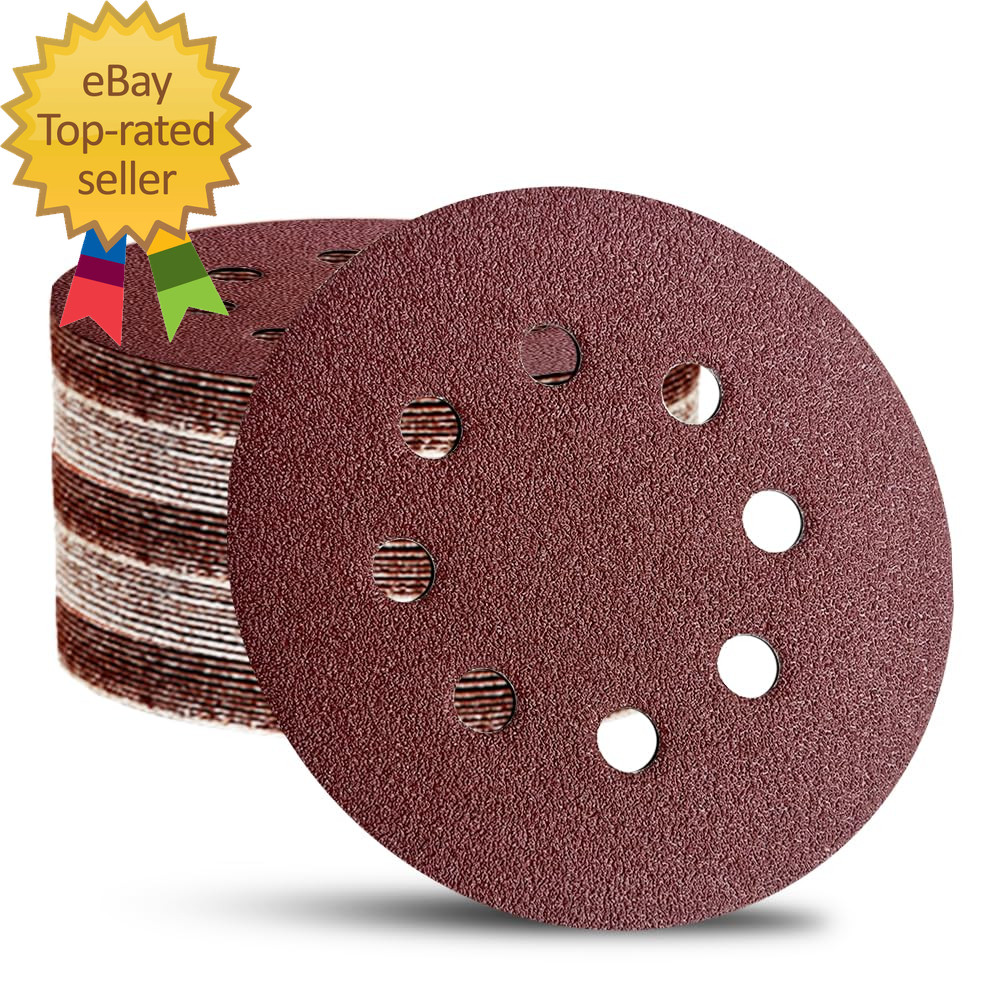 52 Pack 5 Inch 8-Hole Hook and Loop Sanding Discs Sandpaper Red round 60 80