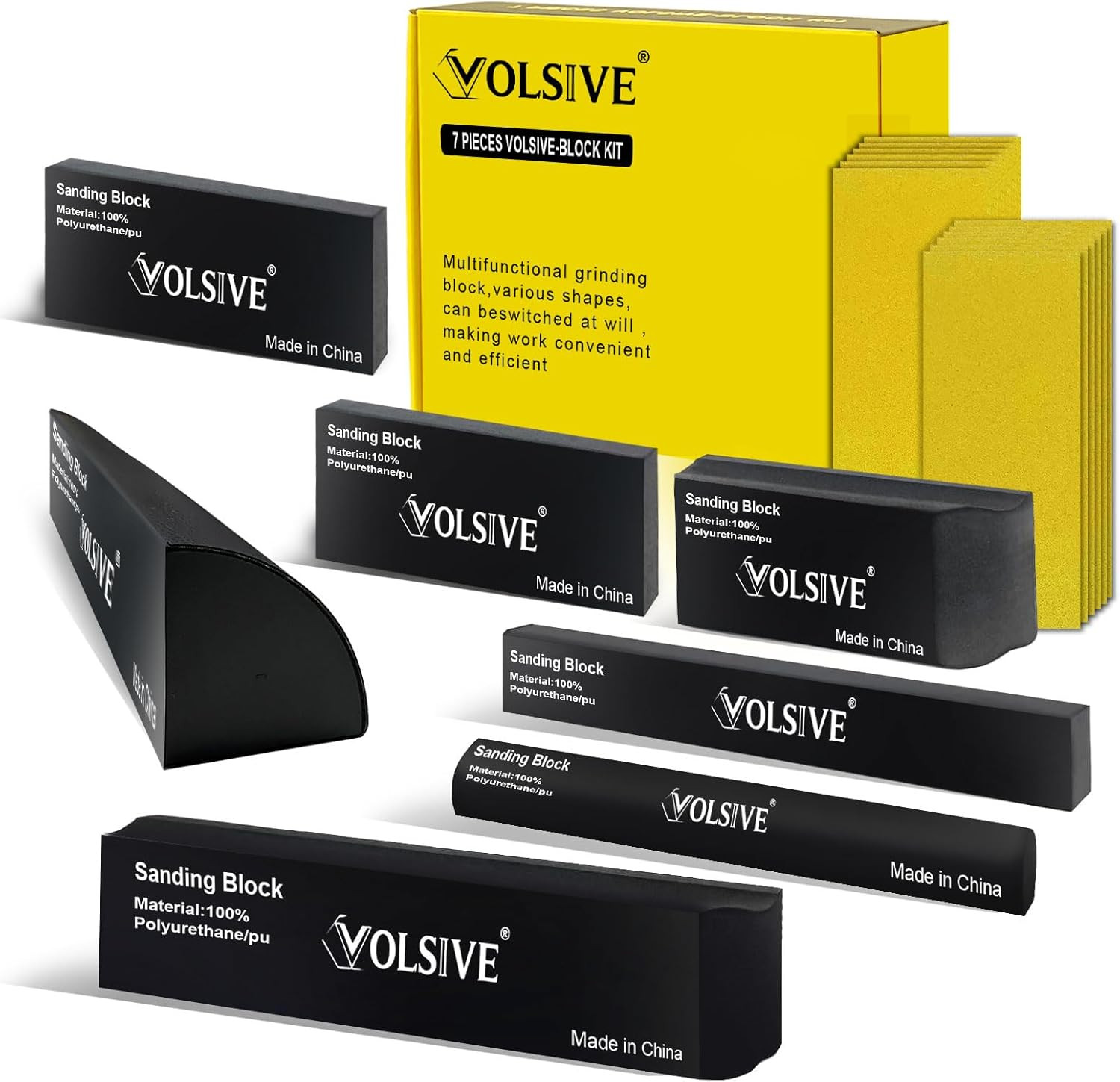 Hand Sanding Block Set of 7,PSA Base Auto Body Sanding Block Kit with Long Panel