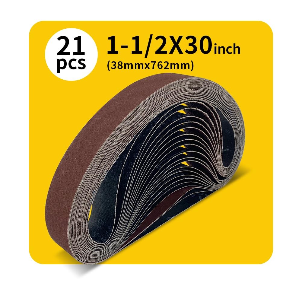 21 Pcs 1-1/2 x 30 Inch Assorted Aluminum Oxide Belt Sander Sanding Belt – 3 E…
