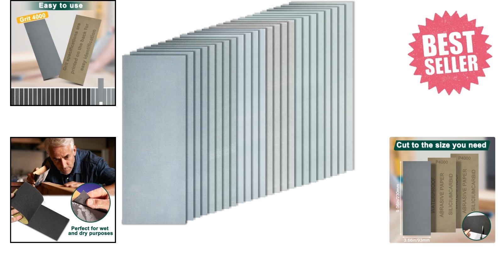 Durable Silicon Carbide Sandpaper Sheets 4000 Grit – 20PC Set, 9 x 3.6 Inch
