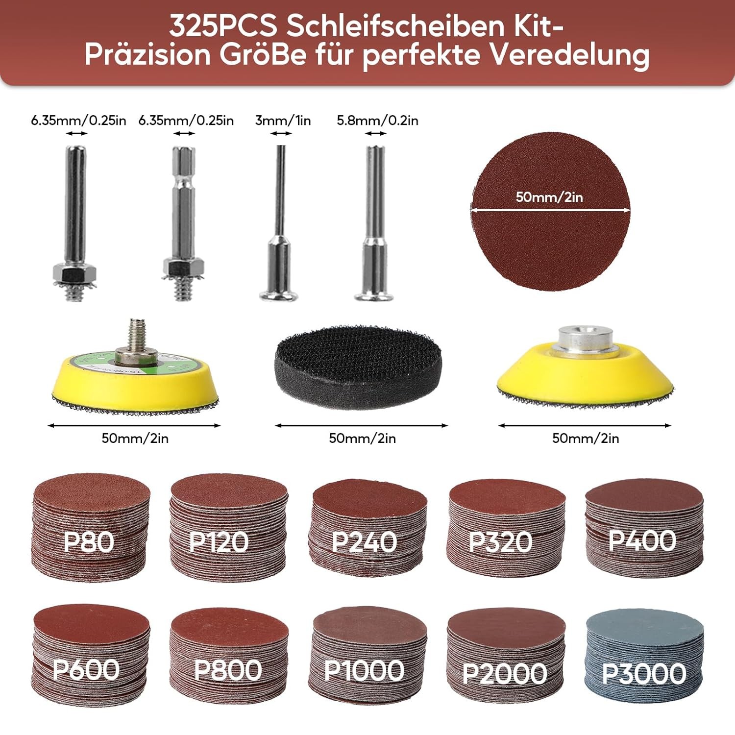 312Pcs Sanding Discs, 50mm Hook Grit 80/120/240/320/400/600/800/1000/2000/3000.√