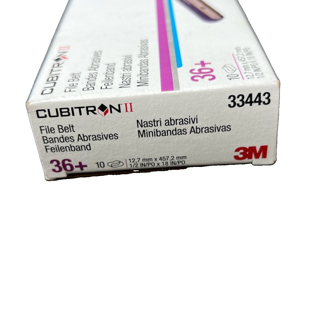 3M 33443 Cubitron II Purple 1/2 in. x 18 in. 36 Grit File Sanding Belt (10 ct)