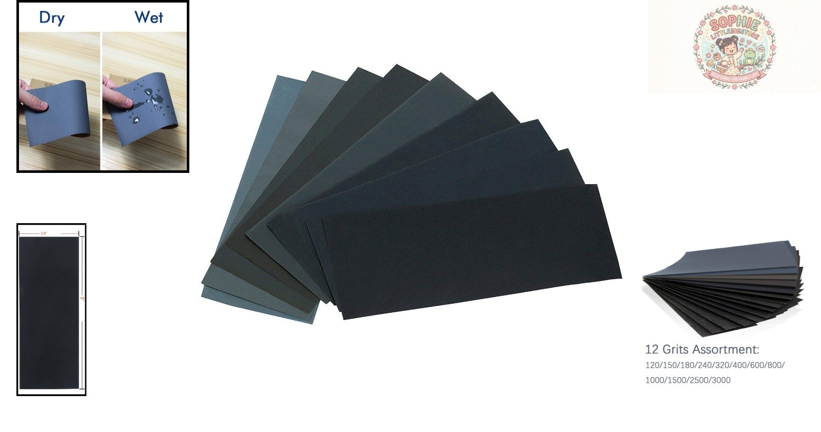 24 Sheet Assorted Grit Sandpaper – Versatile for Wet & Dry Purposes