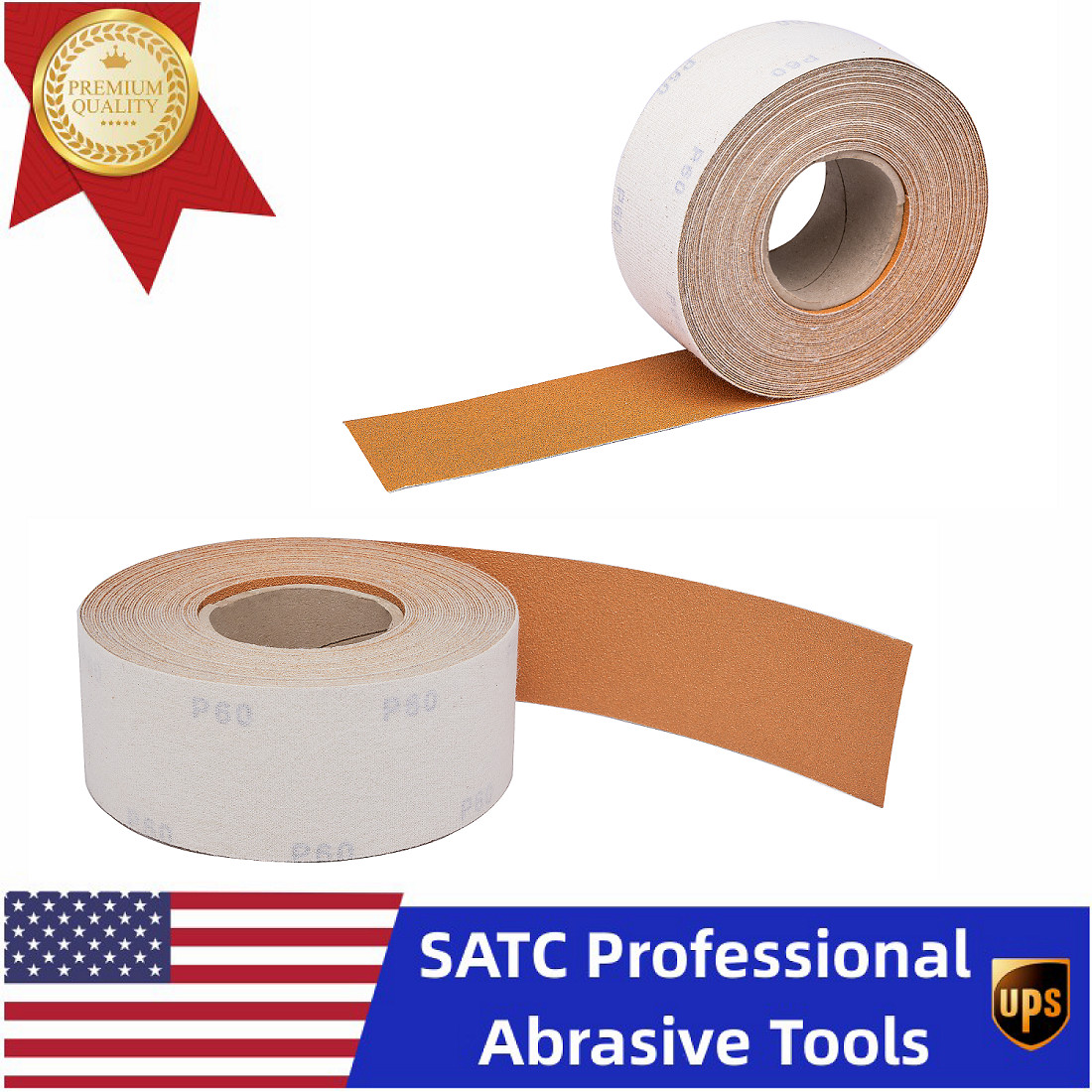 1ROLL 2.75″ x 20yard(70mm*18.3m) Ceramic Sandpaper Roll Hook&Loop P 100 for Wood