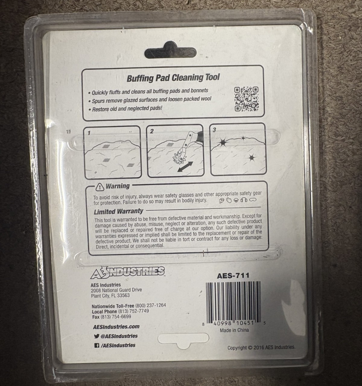 Bonnet Cleaning Tool 711 AES INDUSTRIES Wool 840998104515 Compounding &
