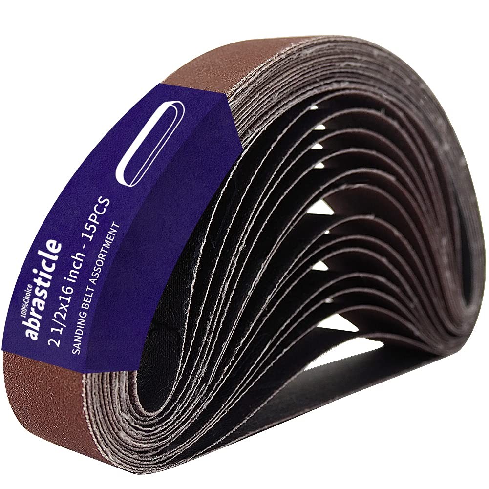 15 Pcs 2-1/2 x 16 Inch Assorted Aluminum Oxide Sanding 2.5×16(15pcs), Brown