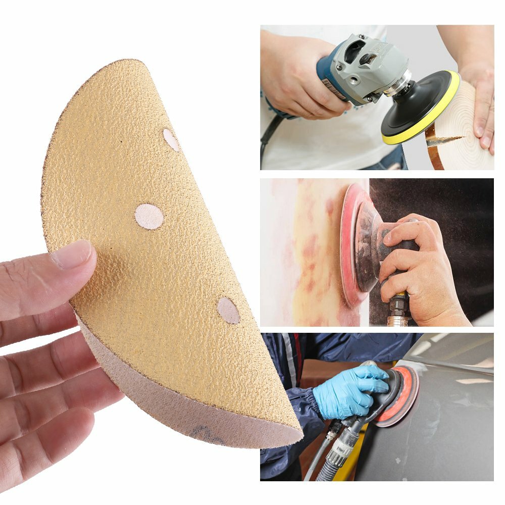 50PCS 6 in Hook and Loop Sanding Discs 6-Hole 80 Grit Gold Orbital Sander Paper