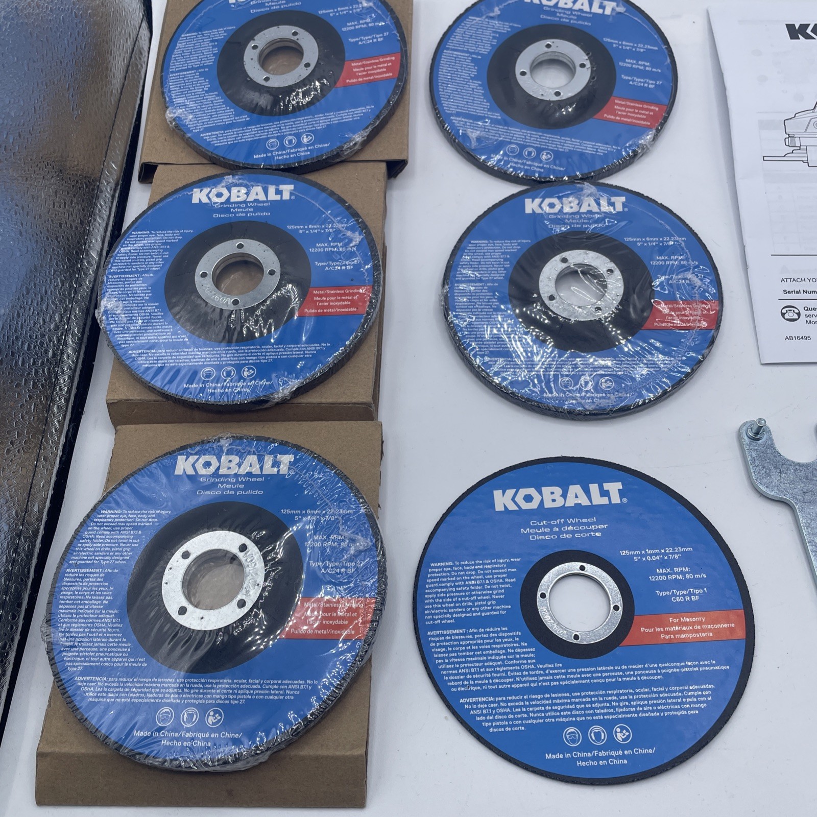 7 Pack. Kobalt grinding wheels nwt 5×1/4×7/8 Different Sizes And Gard / Manual