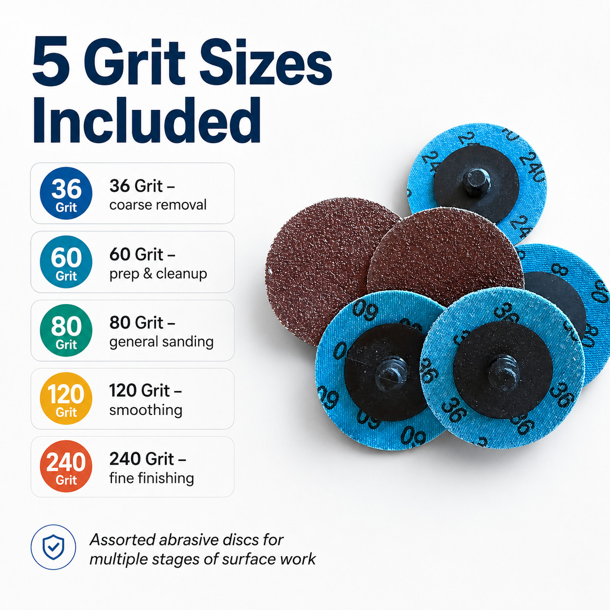 50 Pcs Surface Conditioning Discs 36 60 80 120 240 Grit Prep Polish Paint Remova