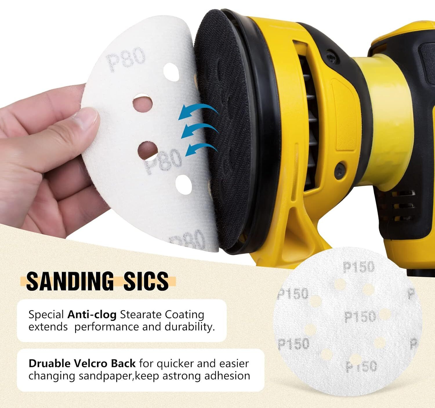 200PCS Sanding Discs 320 Grit 8 Hole 125mm Hook & Loop Sandpaper for DA Sanders