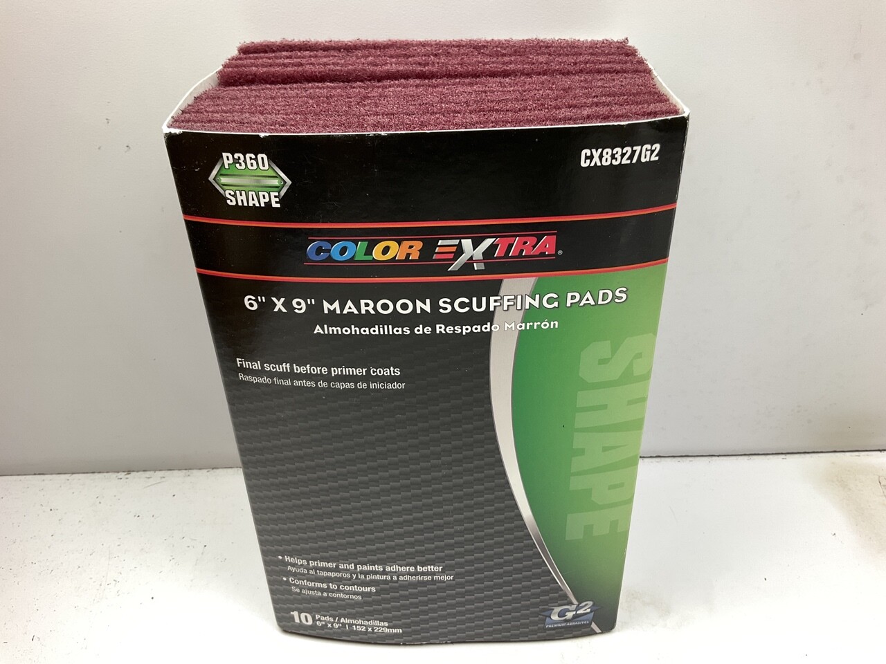 Pack Of 10 – Maroon Scuffing Pads P360 Shape 360 Grit 6″ X 9″