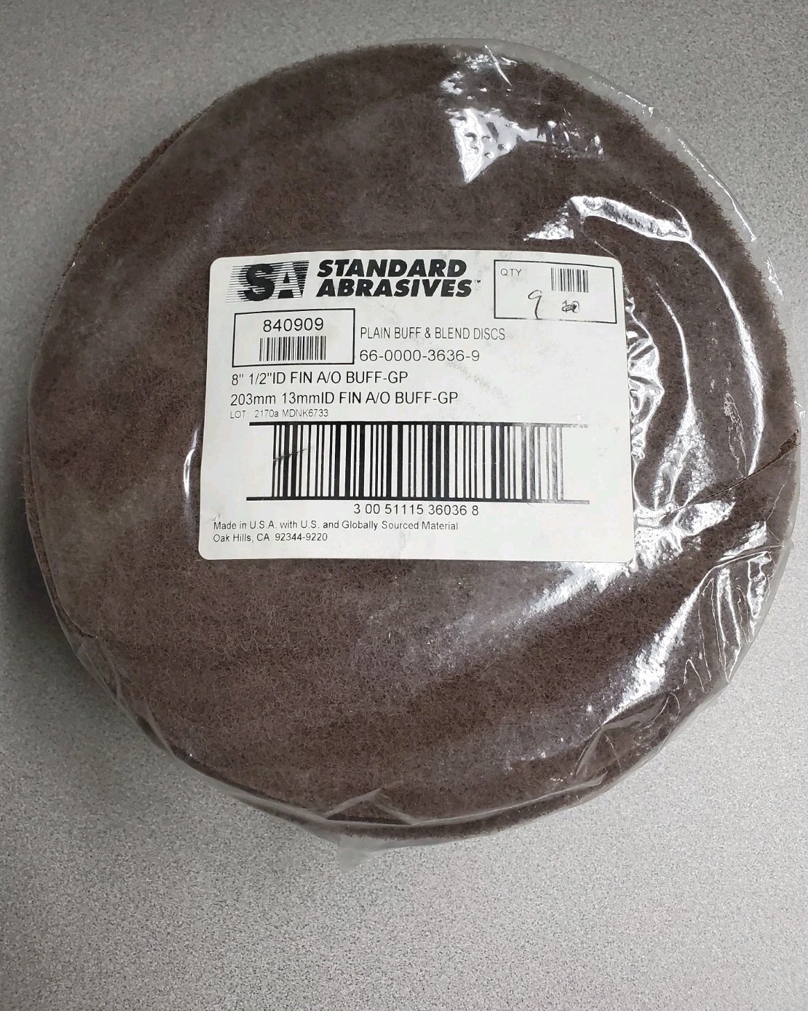 9-PCS. – Standard Abrasives Buff and Blend GP Disc 840909 8″ x 1/2″ A FIN Grit