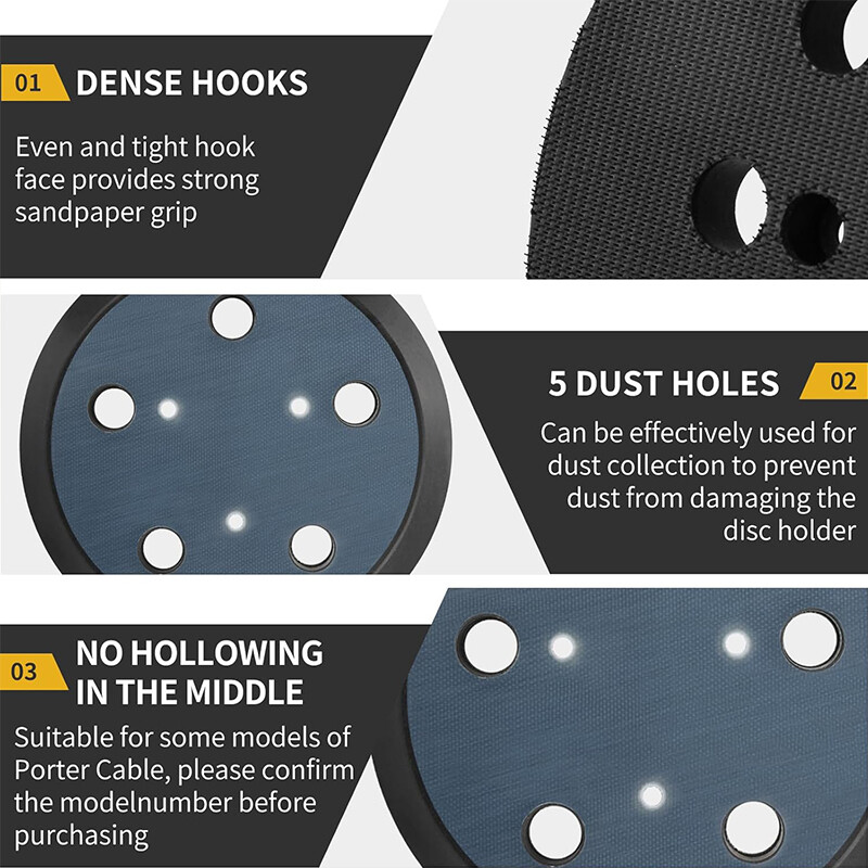 For Porter Cable 13904 13909 333 334 332 5″ 5-Hole Hook & Loop Orbit Sander Pad